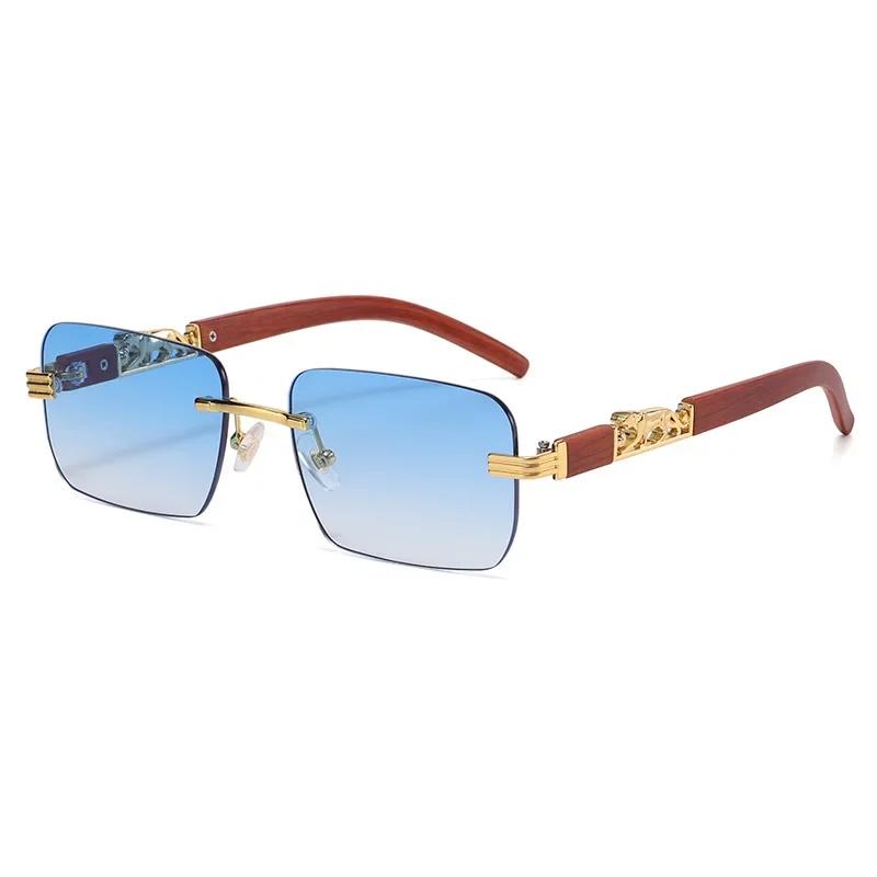 Small Rectangle Rimless Sunglasses Men  Luxury Brand Frameless Leopard Sun Glasses for Women Vintage Square Eyewear Shades