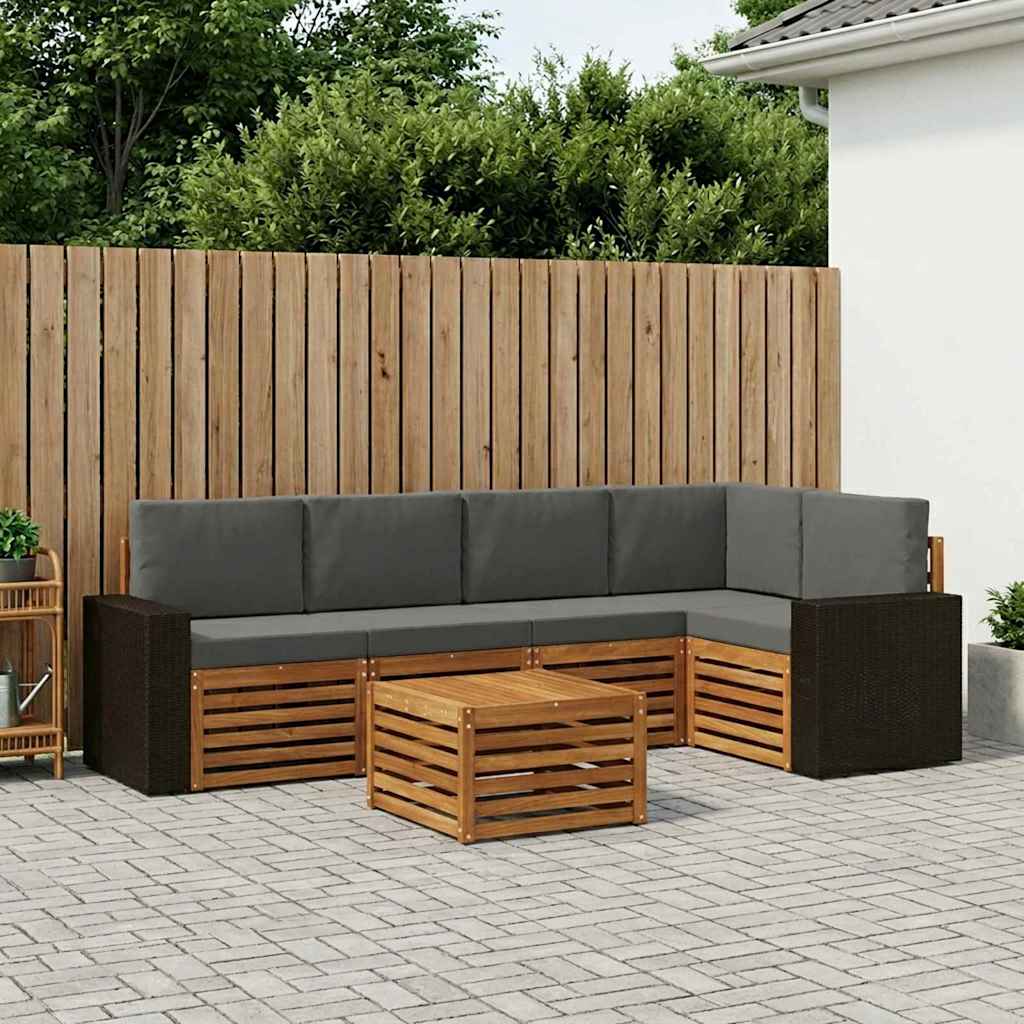 Corner Sofa Set 6 pcs Natural and Anthracite Solid Acacia Wood