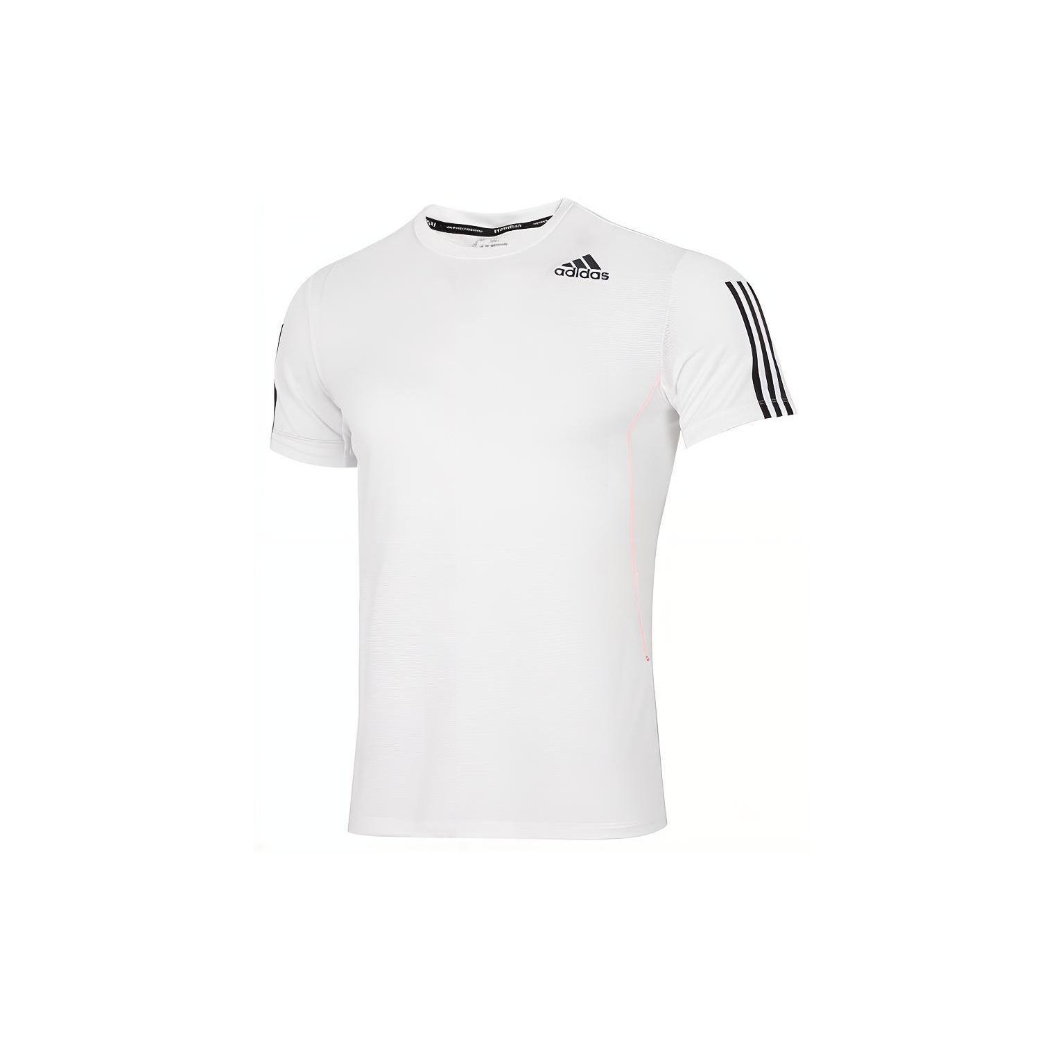 adidas Solid Color Stripe Logo Micro Mark Athleisure Casual Sports Round Neck Short Sleeve White Men s H16877 XL