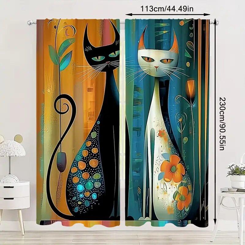 2 stuks - Elegante gordijnen met kattenprint   slaapkamer   woonkamer en keuken decoratie   huisdecoratie   raamdecoratie