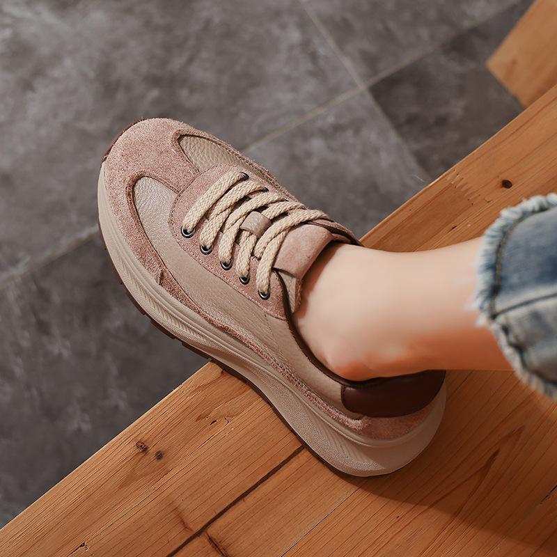 Forrest Gump shoes women s thick soled leather dad shoes anti slip soft soled sports women s shoes leather surface casual shoes 35