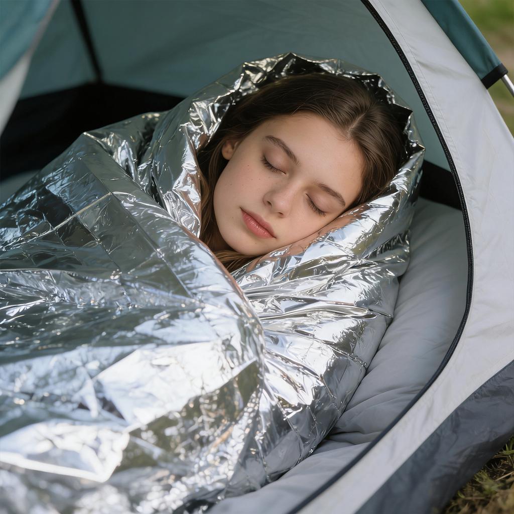 PET-Aluminisierte Folie Notfalldecke, Outdoor Kälte- und Sonnenschutz-Notfalldecke, Hohe Reflektivität, Winddicht und Tragbar