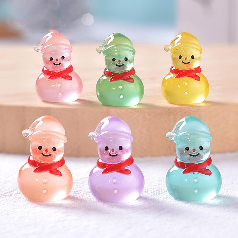 1Pc Luminous Micro Landscape Snowman Ornaments Diy Resin Christmas Garden Decoration Outdoor Patio Lawn Yard Garden Accessories
