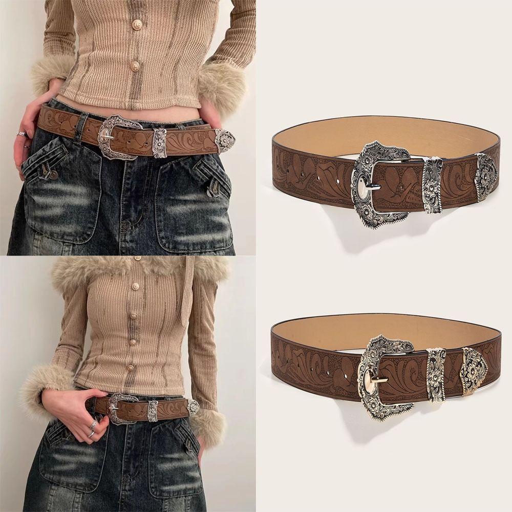 Vintage PU Leather Waistband Versatile Cowgirl Waist Belt Luxury Jeans Belt