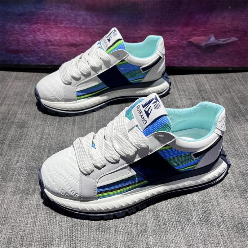 

2025 Four Seasons Niche Denim Splicing Leather Breathable Board Shoes Retro Hong Kong Style Trendy Men s Board Shoes Sports Men s Shoes 44 синий