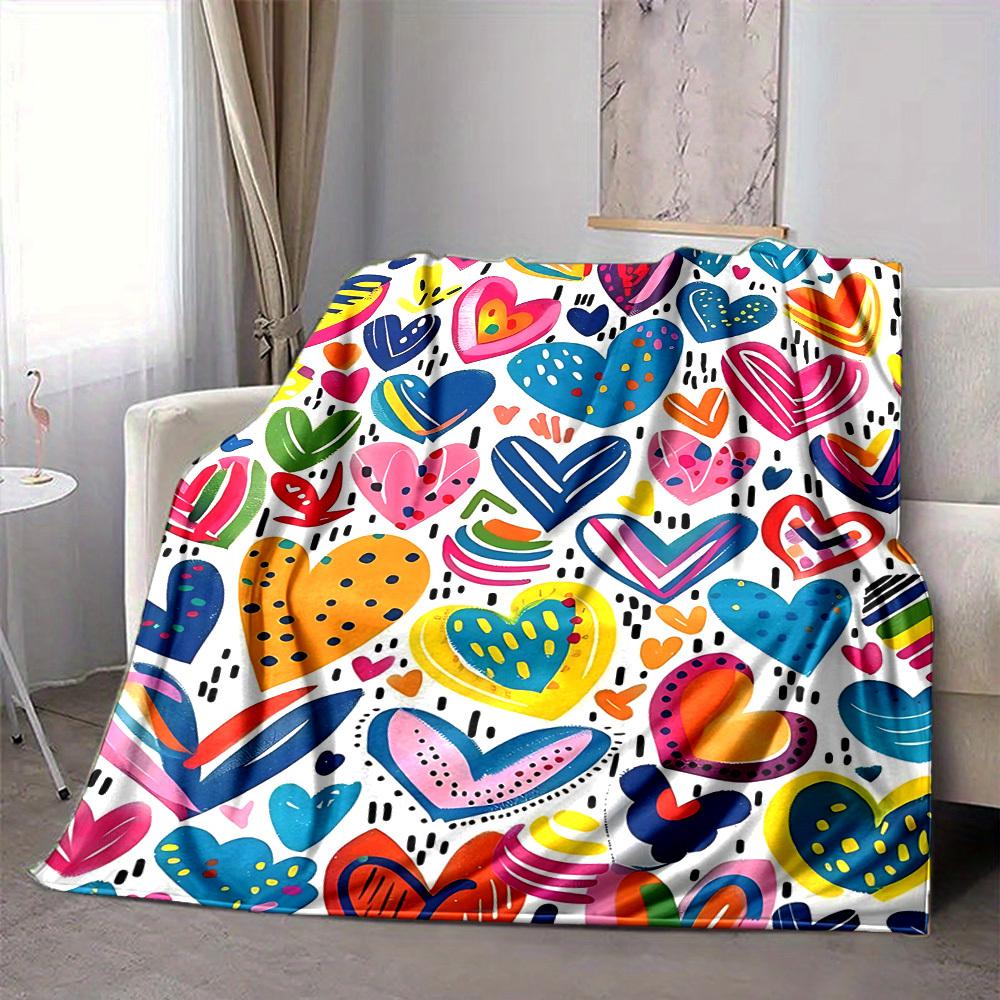 1pc Colorful Hearts Blanket Warm, Cozy, And Soft, Suitable for Sofas, Beds, Cars, And Office Use.Perfect for Camping And Travel, Making It a Great Gif
