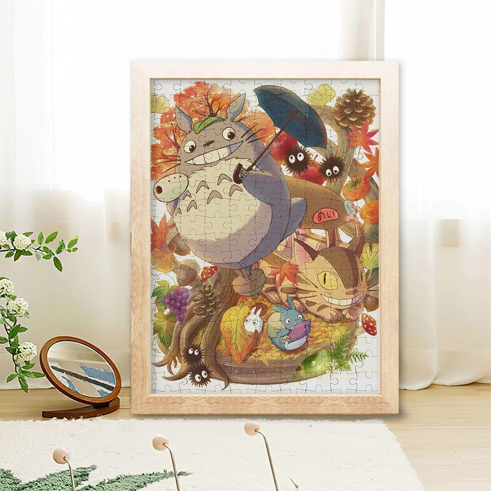 Studio Ghibli Totoro Wooden Puzzle Cute Ornament&Totoro Wooden Jigsaw Puzzle With Frame DIY Desk Decor 70pcs