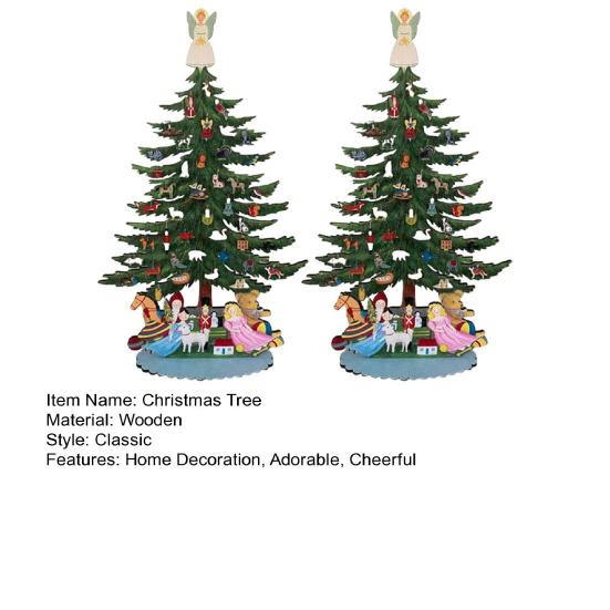 10 Inch Wooden Mini Christmas Tree Handmade 3D Xmas Tree Tabletop Centerpiece with Angel Topper for Home Office Mantel Decor