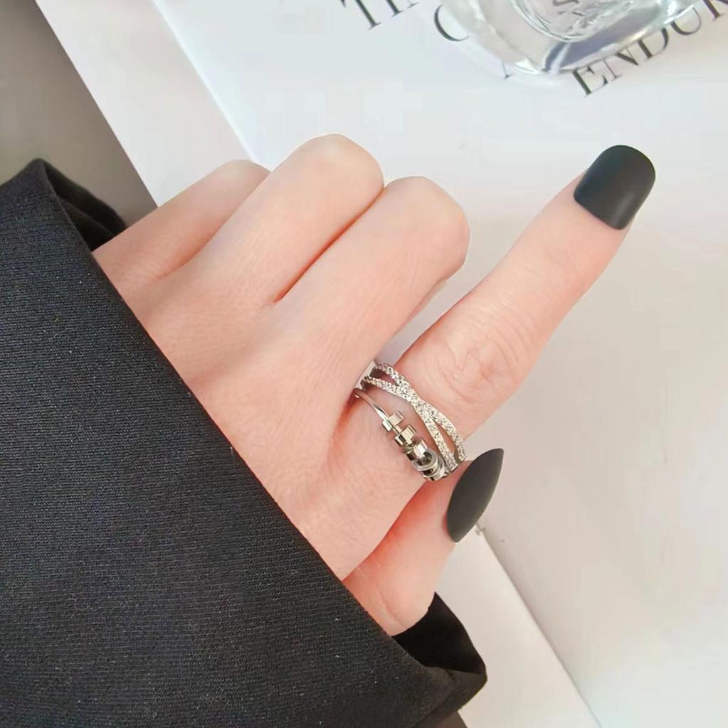 Hip Hop Style Ins Design Double-layer Rotating Beads Relieve Pressure Anxiety Unlimited Adjustable Men's and Women's Ring