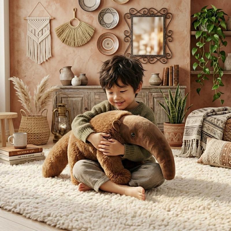 Household Items No.2 Unisex Kids Brown 60/90/120Cm Lifelike Anteater Plush Toys Soft Fluffy Anteater Throw Pillow Cozy Children Hugging Animal Doll Creative Decor