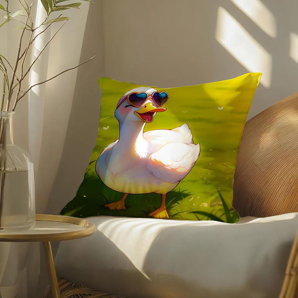 Funny And Cheerful Duck Pattern Pillow Case Double-Sided Plush Sofa Cushion Covers Organic Breathable Invisible Zipper