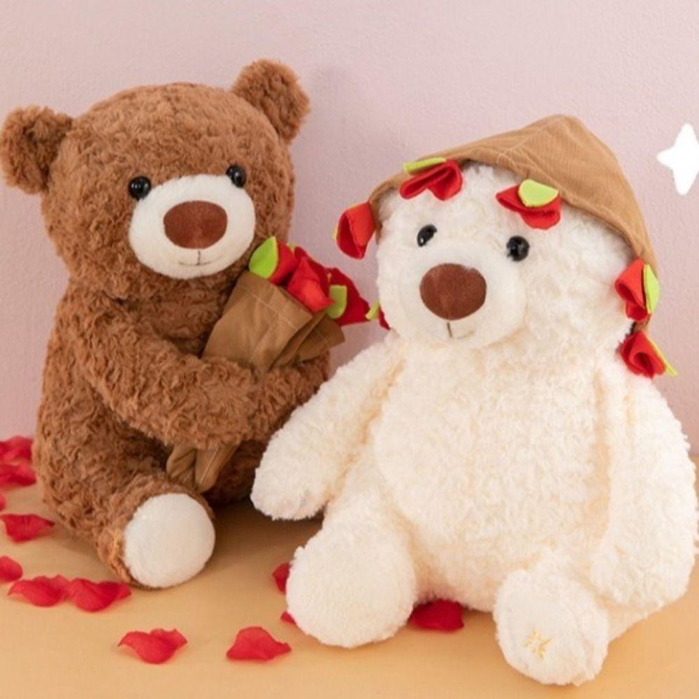 Romantic Holding Flowers Bear Doll Detachable Bear Wear Rose Hat Bouquet Bear Doll Birthday