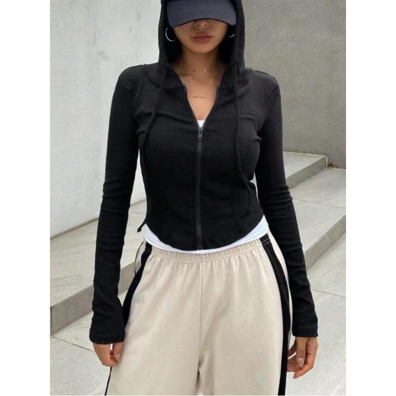 Women S Slim Fit Hooded Zip Up Knit Cardigan Long Sleeve Top