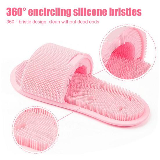 Foot Scrubber Massage Slippers Feet Cleaner Silicone Bristles Slippers Shower Slippers with Anti-Slip Suction Cups for Exfoliating Cleaning Foot
