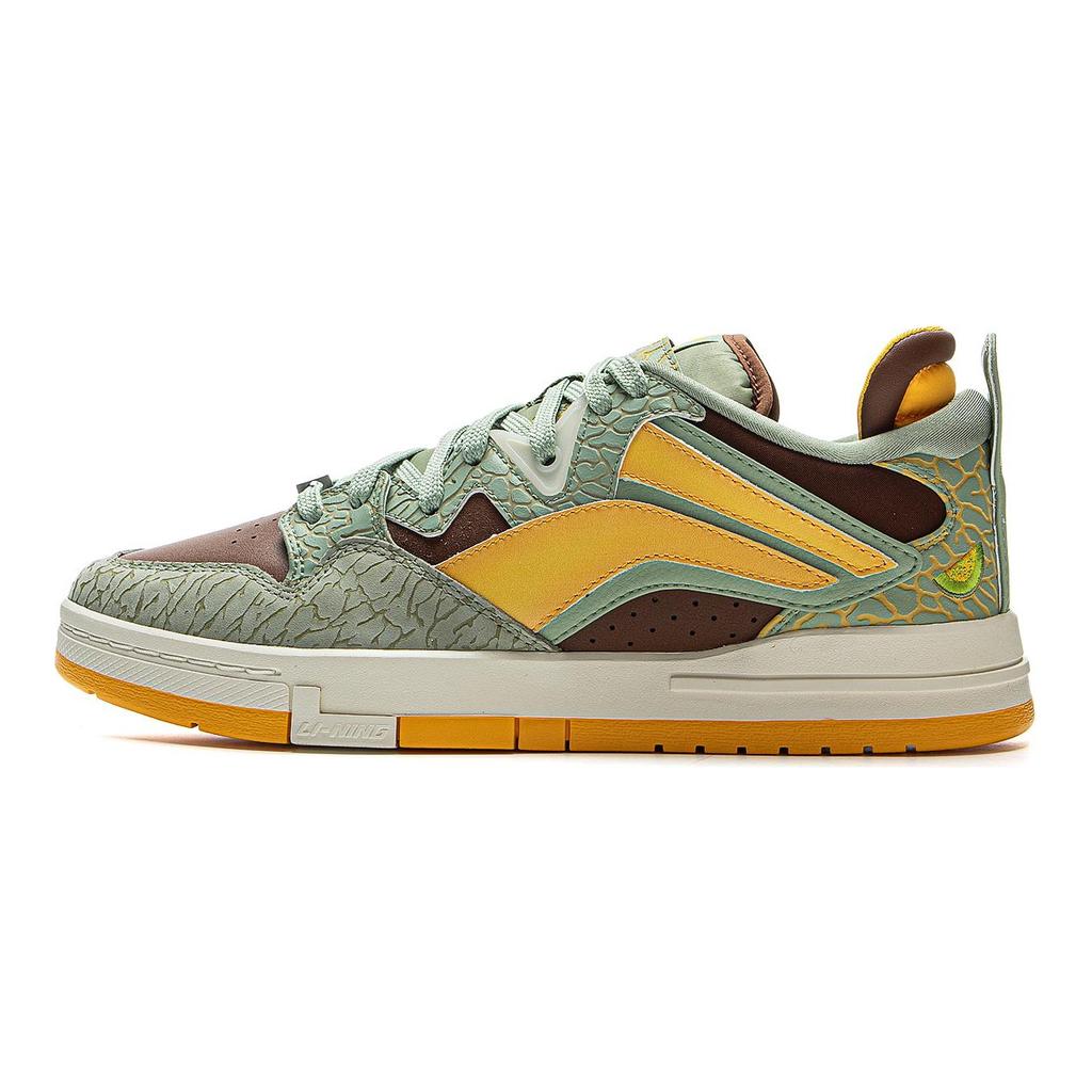 Li Ning Wave PRO Slip Resistant Abrasion Resistant Low Top Skateboard Shoes Men's Green Umber Yellow AECV003-1