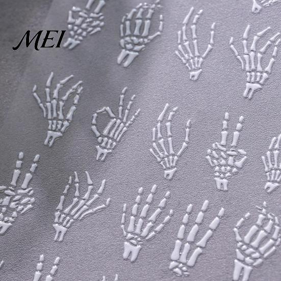 Nail Decor Sticker Halloween 3D Embossed Stickers, Skeleton Hand Pumpkin Spider Bat Art Decals, Gothic Manicure Decoration Decals for Holiday