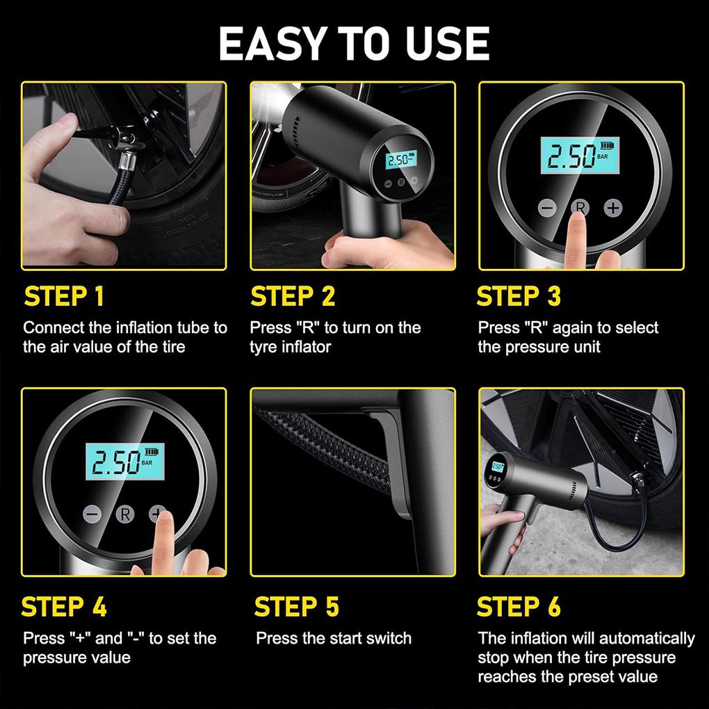 Cordless Tyre Inflator Air Compressor Inflator Inflatable Pump Portable Inflatable Pump LED Light