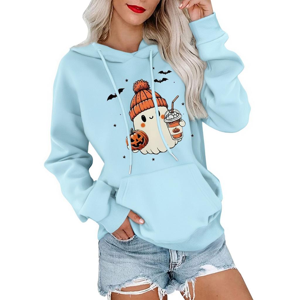 Women's Fashionable, Casual, Comfortable Round-neck, Hooded, Long-sleeved, Halloween-print Warm Sweater