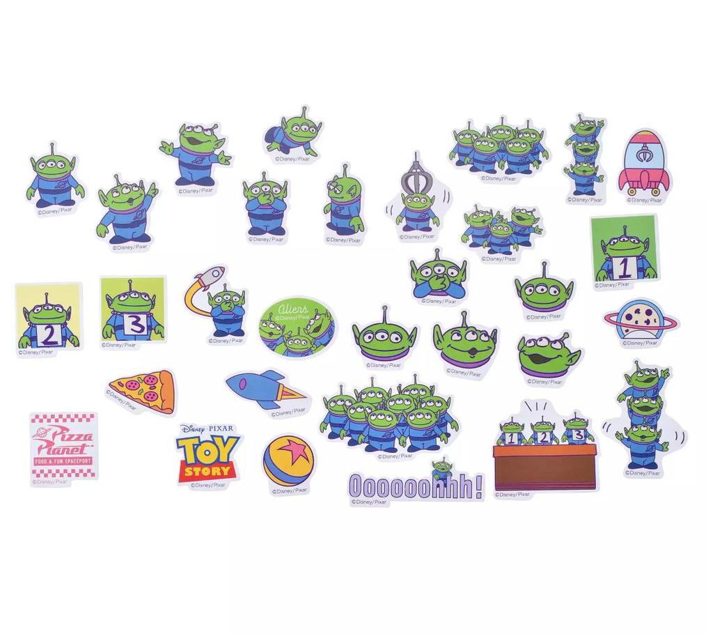 Disney Little Green Men/Alien Sticker Flakes In Case with Chain Japan NEW