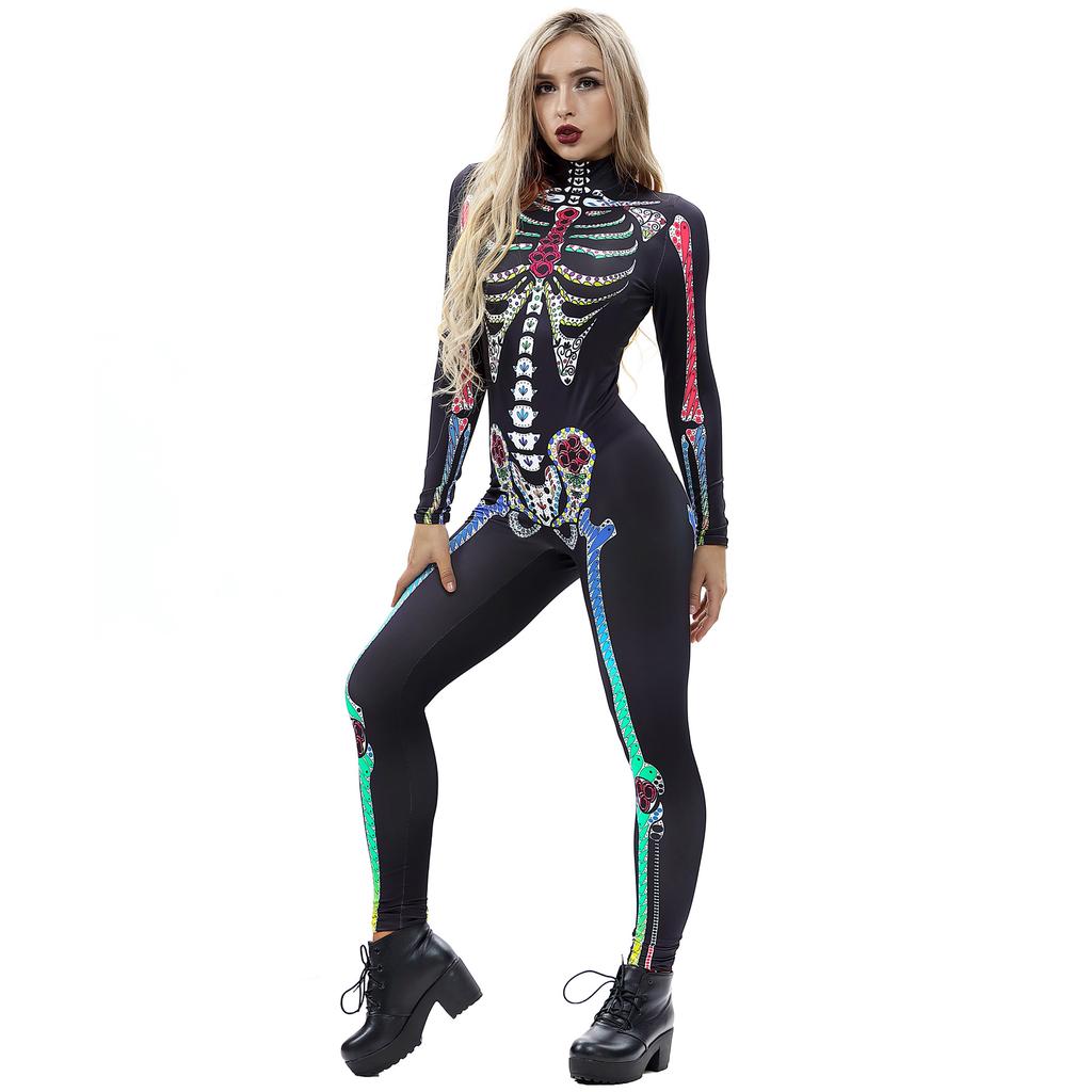 European and American new skeleton 3D digital printing cosplay Halloween jumpsuit women's trendy tights