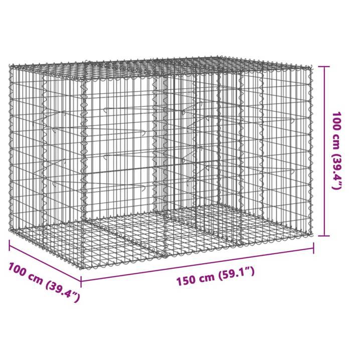 VidaXL Panier gabion avec couvercle 150x100x100 cm fer galvanisé, mur en gabion, mur de soutènement en gabion, clôture en 3295191