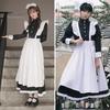 1 Set Maid Cosplay Dress Set Includes Apron Headband Bow And Socks Unisex A-Line Calf-Length Contrast Color Ruffle Dress Parties Photography Servant