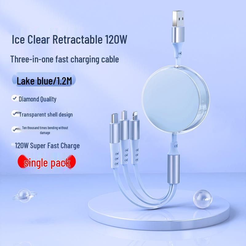 

Universal 3-in-1 120W Super Fast Charging Retractable Cable for Apple, Huawei, Vivo, Xiaomi, iPhone - Type-C Compatible
