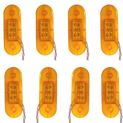 8PCS Amber LED Rear Side Marker Clearance Lights 12V for Truck Trailer RV Bus Boat | Waterproof Flat Base