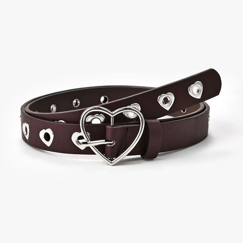 Elegant Pu Leather Women's Belt Unique Heart Design Fashionable And Trendy 106cm