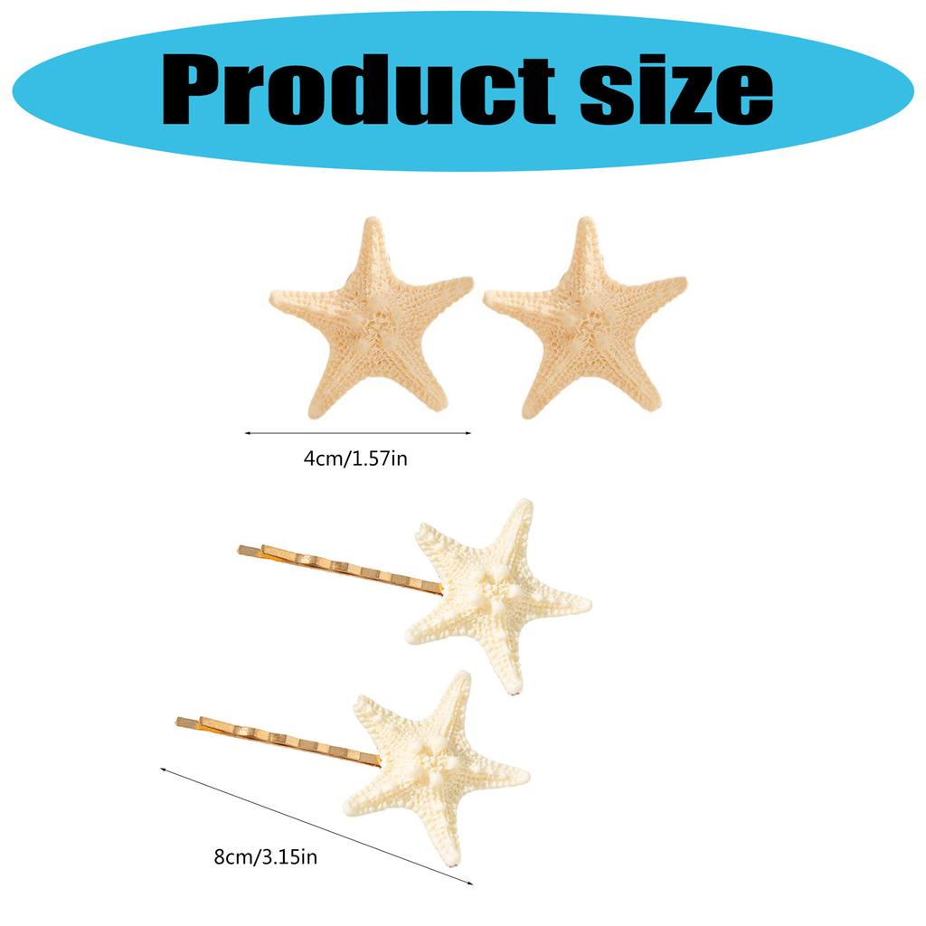 1Pair Starfish Shaped Hair Clip Ocean Theme Hair Accessories For Women Girls Resin Hairpins With Metal Clasp Hairpin