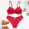 "Women's Off-Shoulder Lace Bra Set: Sexy Gathered Bra, Diamond Metal Chain Straps, Semi-Transparent Briefs."