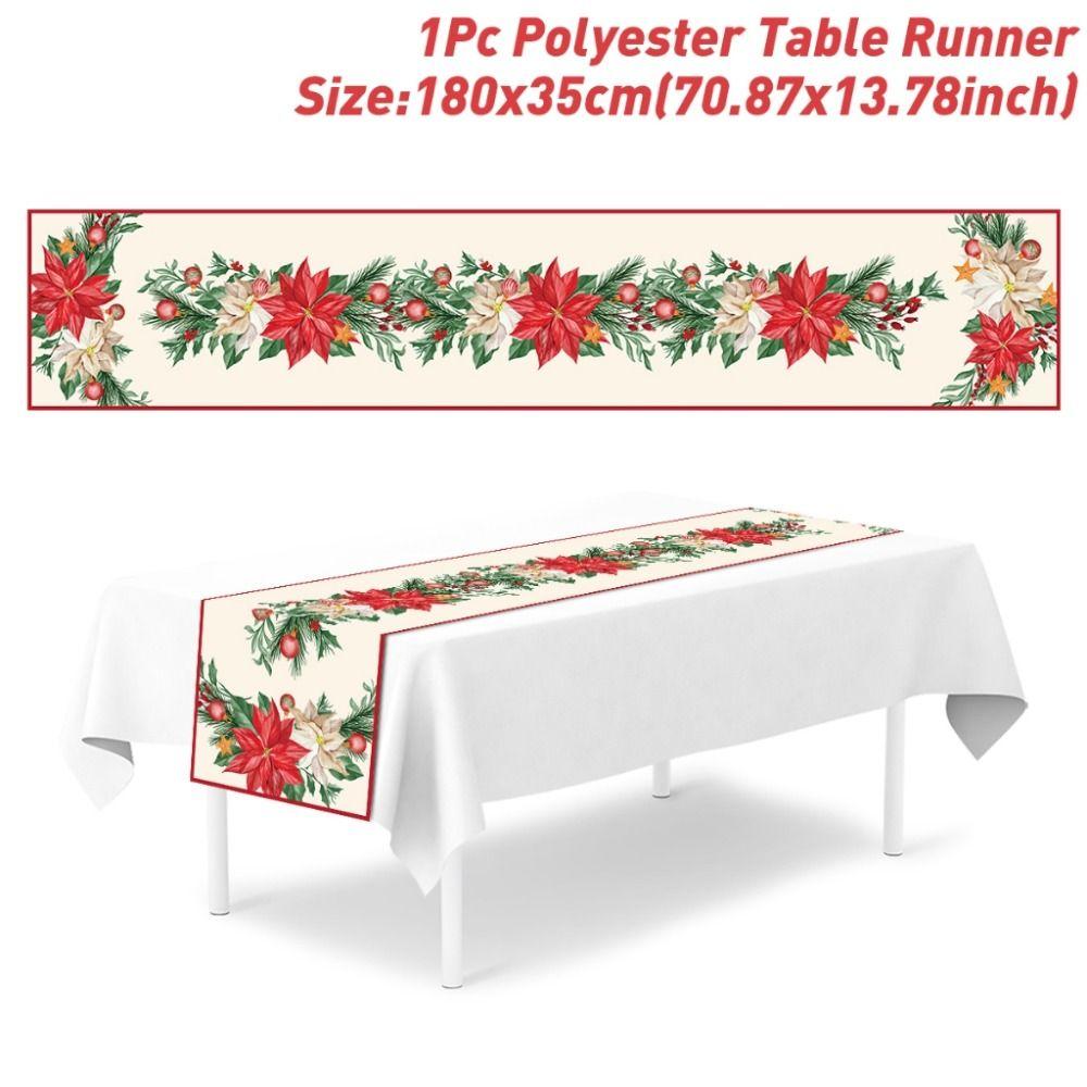 33*183cm Size Christmas Table Runner Polka Dot Cartoon Reindeer Xmas Decorations Reusable Red Linen Dining Table Decoration