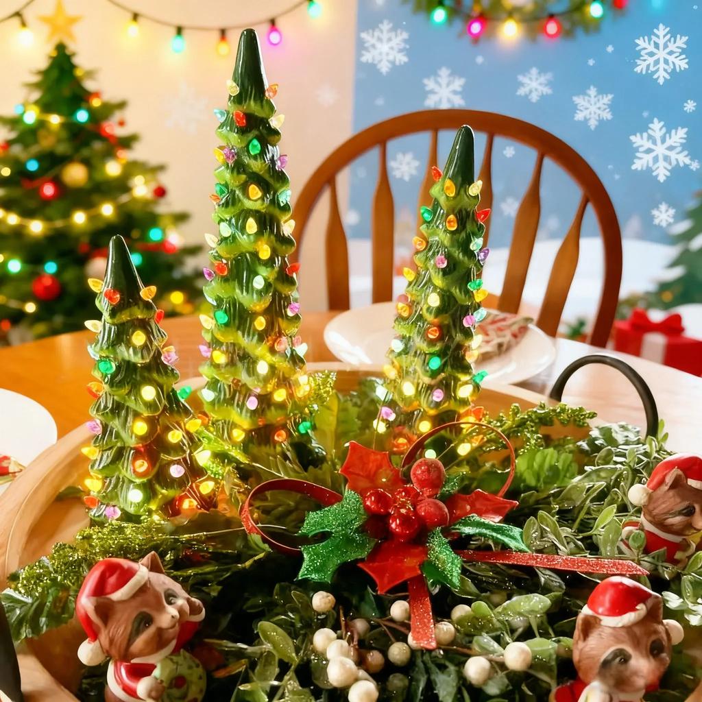 LED Christmas Lights Retro Christmas Trees Charming Holiday Accent Nostalgic Home Decor Compact Tabletop Size Decor For Mantels