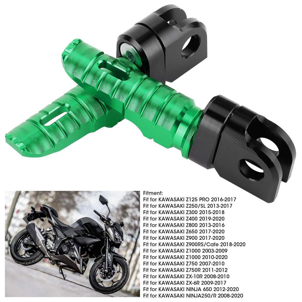 Yctze Pair of Front Foot Pegs Aluminum Alloy Pedals Fits Kawasaki Ninja Z125PRO Z250 / SL Z400Z900 (Green)