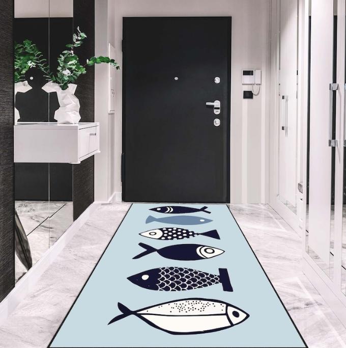 Fish Pattern Hallway Runner Rug Colorful Ocean-Themed Carpet Cute Boho Fish Long Mat for Kitchen Hallway Living Room Bedroom