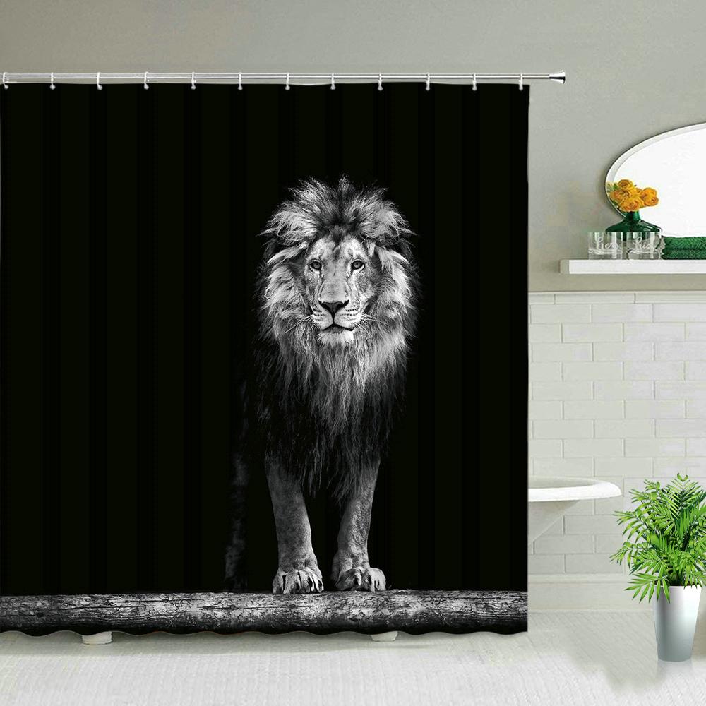 Farm Animal Horse Shower Curtain Wildlife Elephant Leopard Lion Tiger Pattern Shower Curtain Set Highland Cows Bathroom Curtains