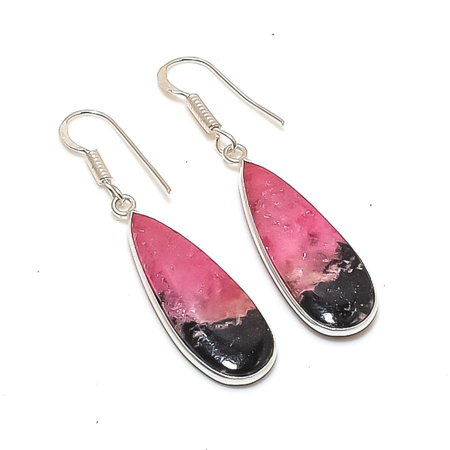 

Natural Rhodonite Gemstone 925 Sterling Silver Jewelry Earring 1.89 AE-12058