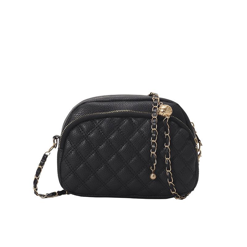 

Grid Diamond Simple Crossbody Bag With Chain Strap And Golden Design Ball чёрный
