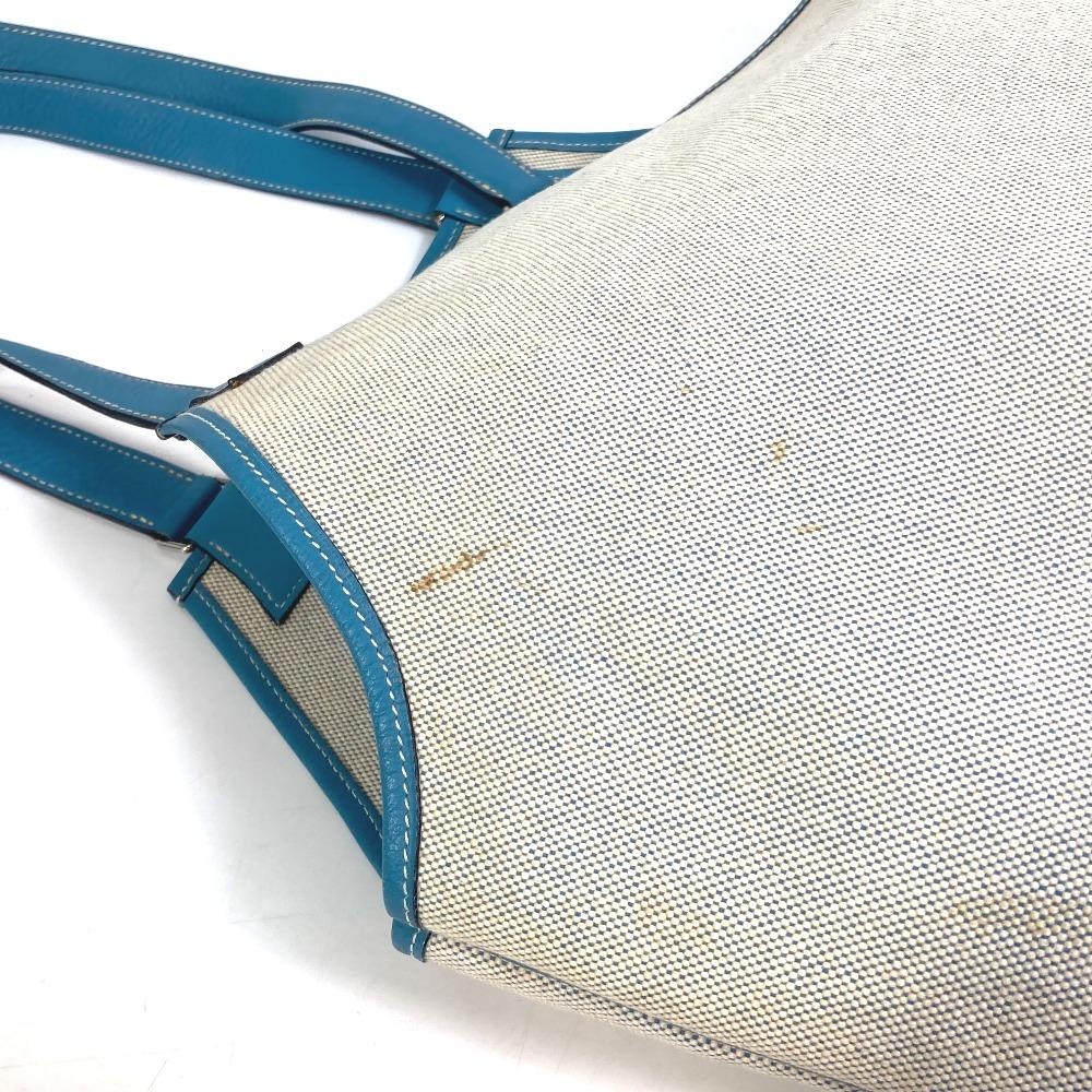 Hermes Shoulder Bag Jardine PM Tote Bag ToileH / Taurillon Clemence Blue/natural