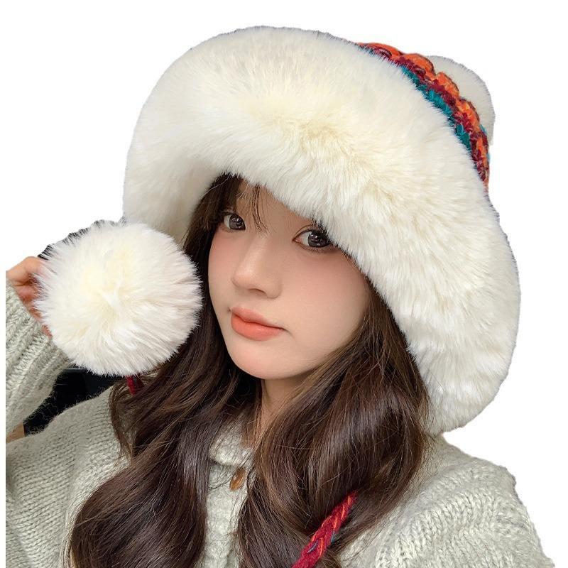 Women's Autumn and Winter Wool Knitted Hat Plush Thickened Warm Windproof Hat Northeast Cold Ear Protection Hat