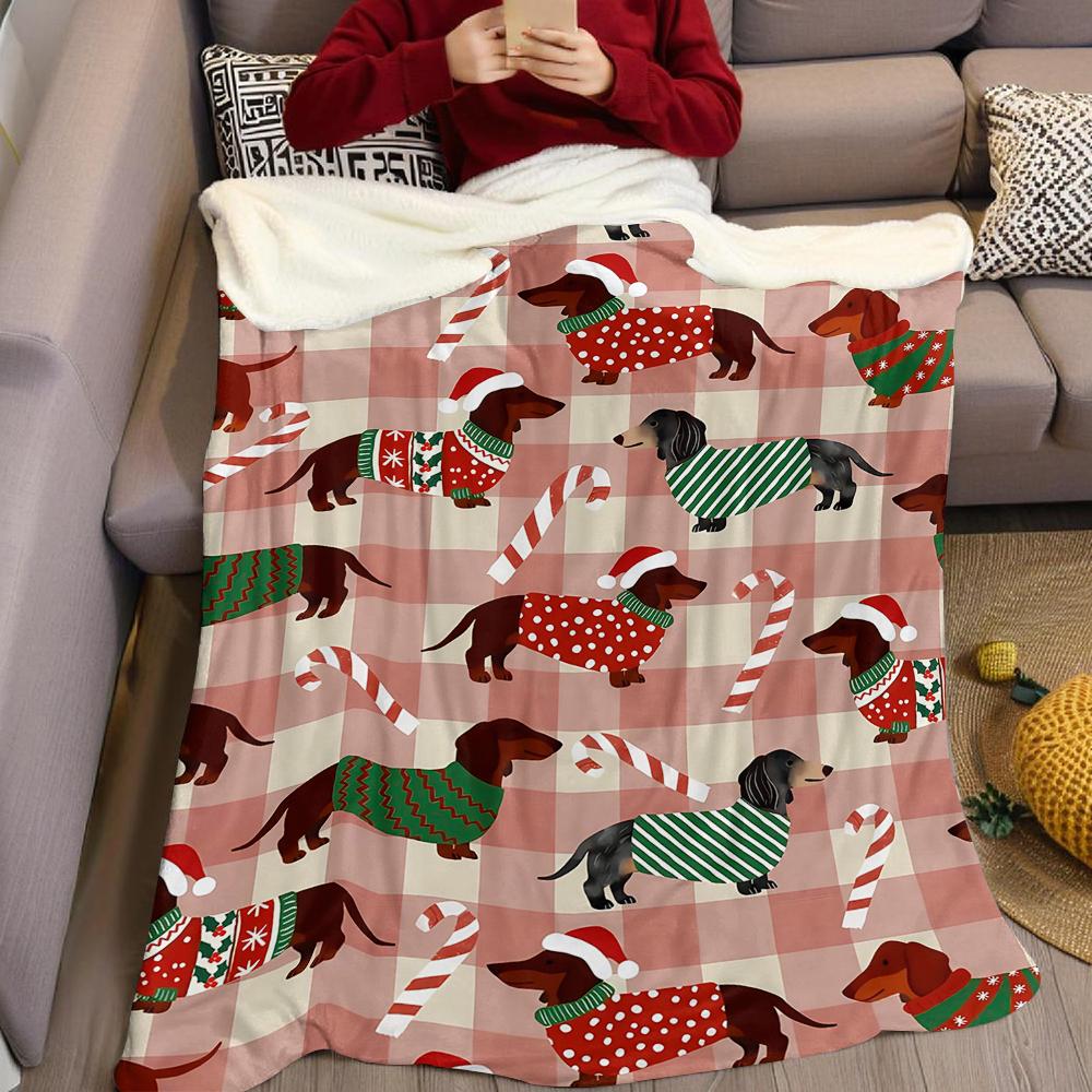 Christmas Dachshund dog Flannel Blanket Warm Soft Halloween Christmas Couch Warm Cozy Decorative Decor Gift for All Season