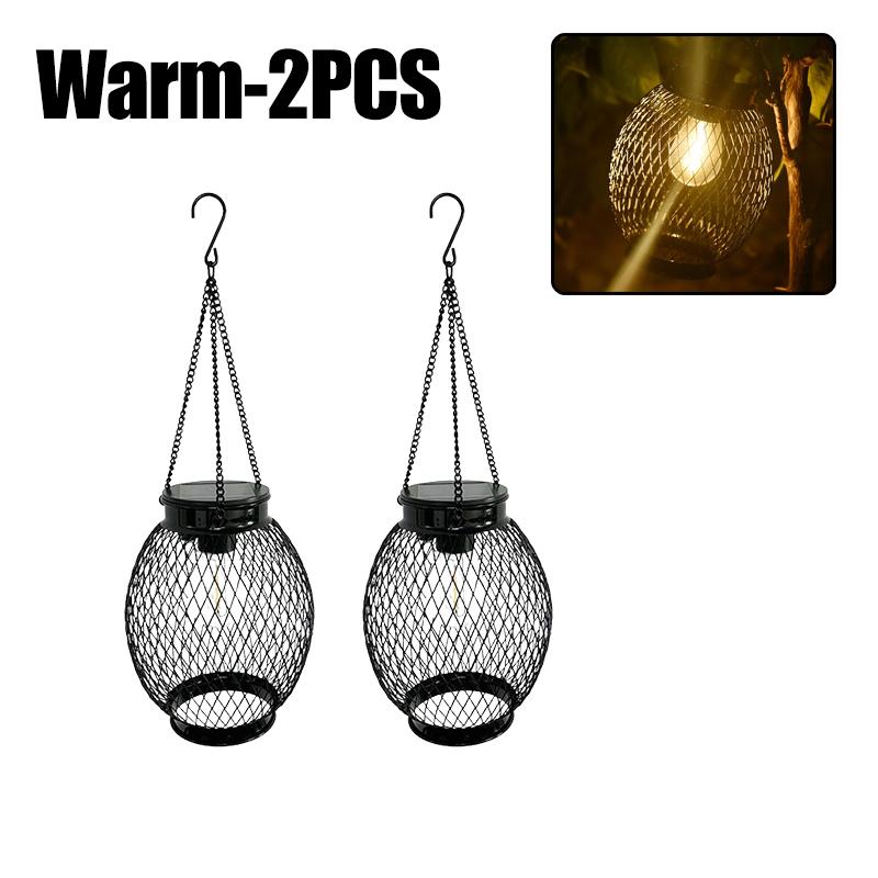 Solar Lantern Lights Outdoor Hanging Waterproof Tabletop LED Lamp with Metal Hollowed-Out Design for Yard Porch Patio Pathway