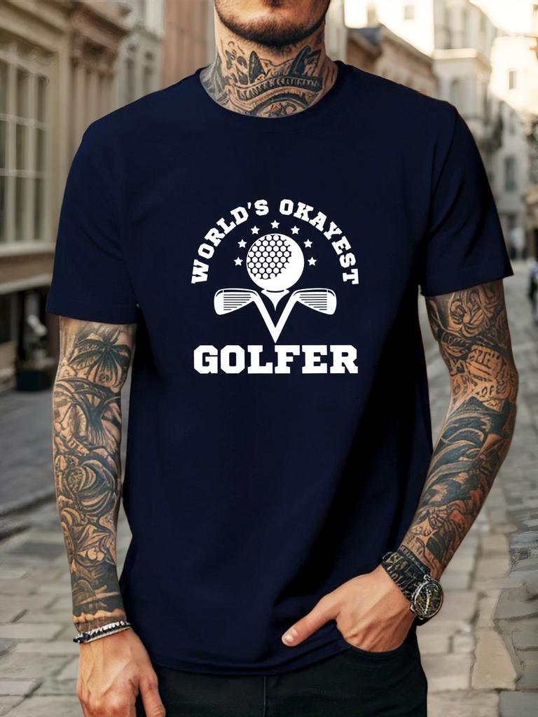 Unisexs Tee Worlds Okayest Golfer Golf Graphic Art Print Cotton Short Sleeve Male Casual Streetwear Outdoor Daily Basic Fashion Top