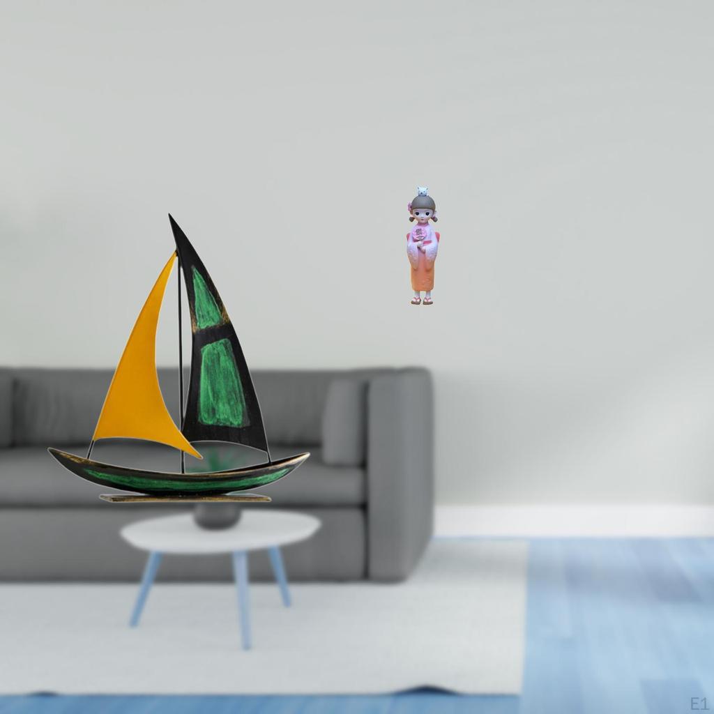 Iron Sailboat Kabuki Geisha Tabletop Ornament Resin Statue Feng Shui Decor Collection Japanese