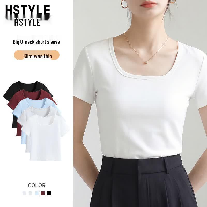 Women s Square Neck Short Sleeve Crop Top XL