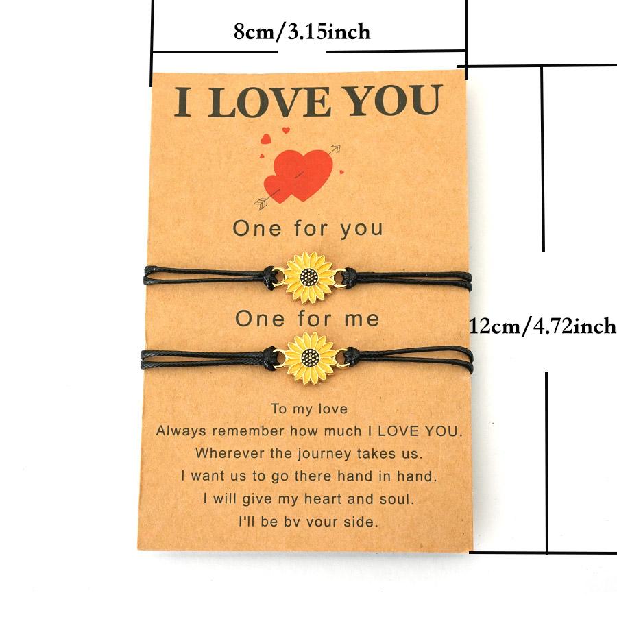 Noter 2Pcs Handmade Braided Friendship Bracelet Unisex Cute Chrysanthemum Charm Braslet Valentine Day Couple Accessories Joias