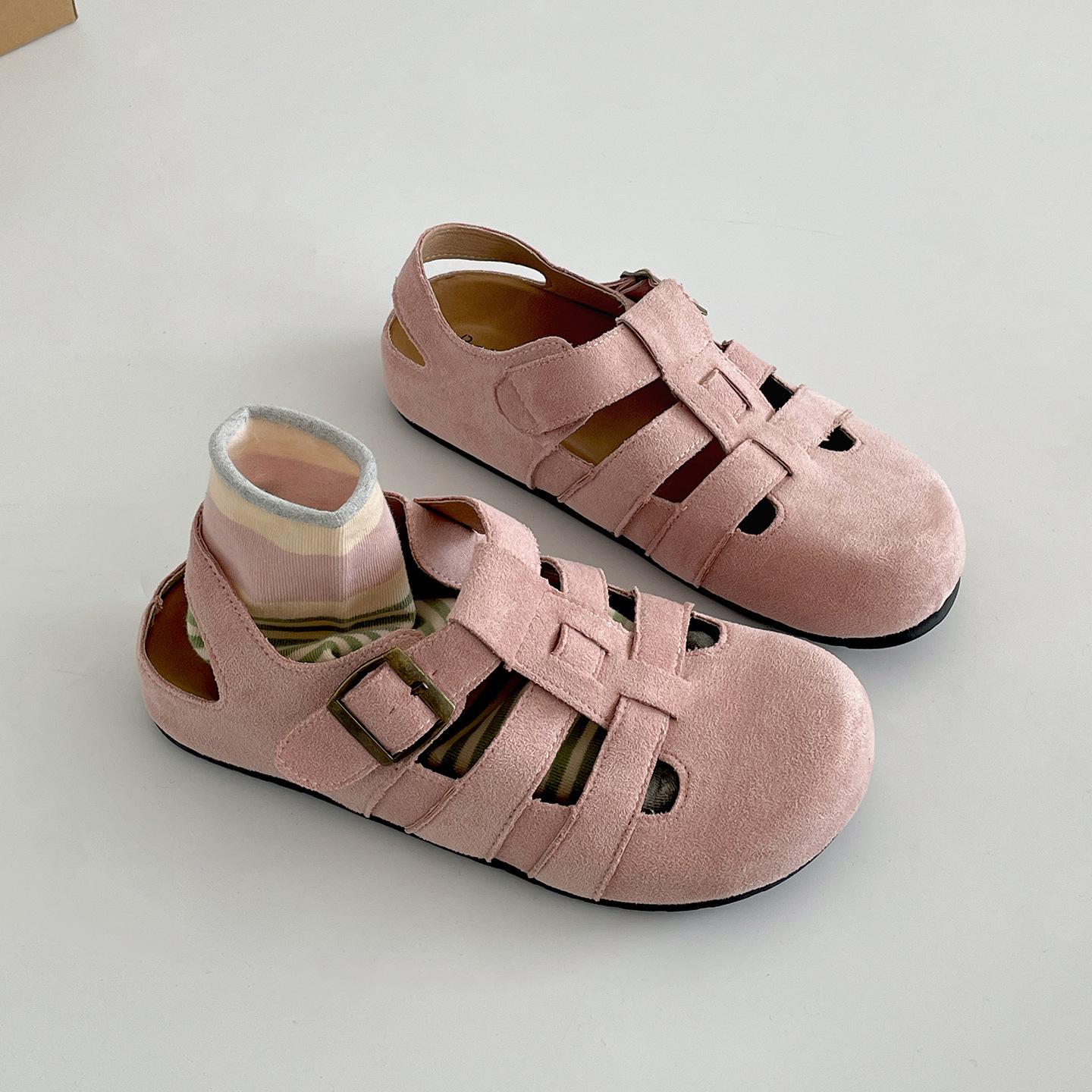 

Queen Fan retro non-slip flat-bottomed bag head sandals women s 2025 summer wear with skirt Birkencool slippers 35 розовый