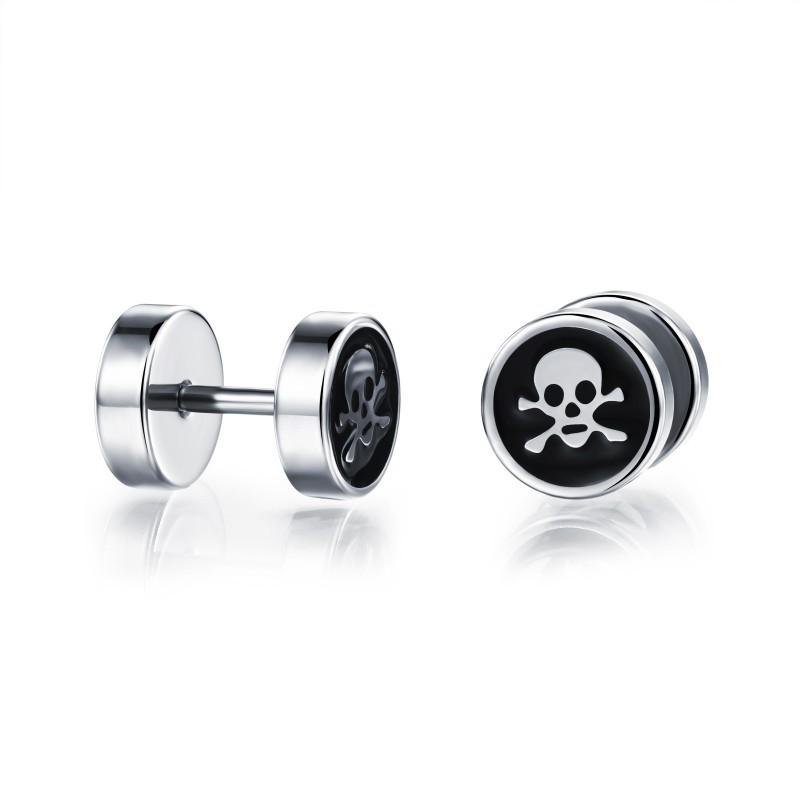 European American Trendy Men s Earrings Stainless Steel Personalized Hip-hop Punk Style Skull Titanium