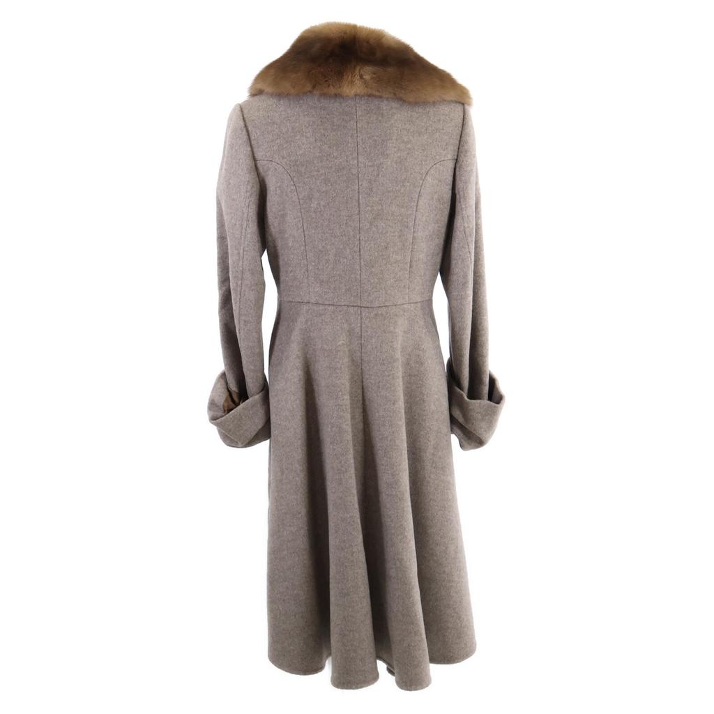 FOXEY [Good Condition] 33584-ACFE15KN Cashmerex Nylon Sable Fur Collar Leather Walnut Buttons Coat 40 greigeUsed