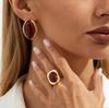 1Set Retro Resin Acrylic Oval Stud Earrings Rings for Women Trendy Gold Color Geometric Earrings Fashion Zircon Accessories Set